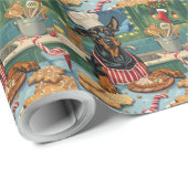 Doberman Pinscher Holiday Baking Feestelijke Kerst Cadeaupapier (Rol Hoek)