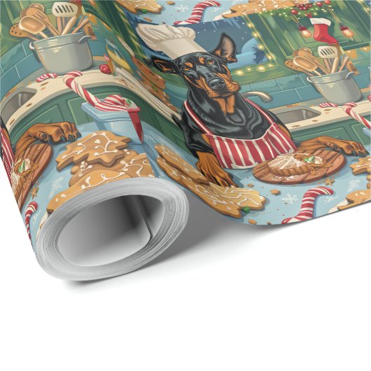 Doberman Pinscher Holiday Baking Feestelijke Kerst Cadeaupapier (Rol Hoek)