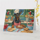 Doberman Pinscher Holiday Baking Feestelijke Kerst Kaart (Gele Bloem)