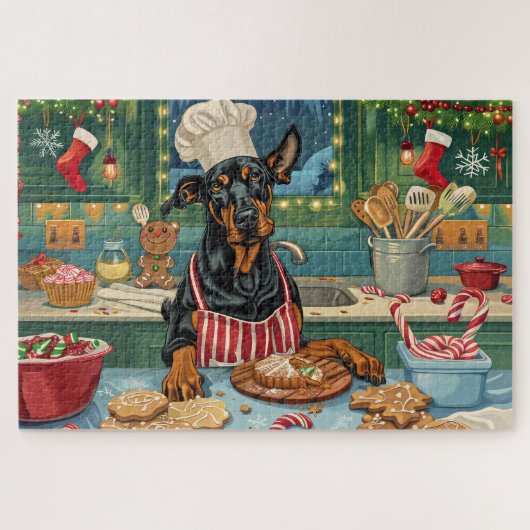 Doberman Pinscher Holiday Baking Feestelijke Kerst Legpuzzel (Horizontaal)