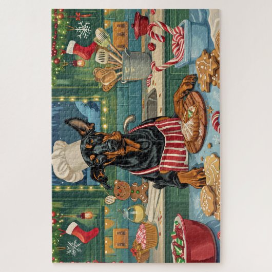 Doberman Pinscher Holiday Baking Feestelijke Kerst Legpuzzel (Verticaal)