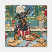 Doberman Pinscher Holiday Baking Feestelijke Kerst Magneet (Voorkant)