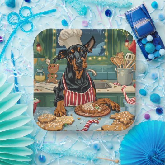 Doberman Pinscher Holiday Baking Feestelijke Kerst Papieren Bordje (Feest)