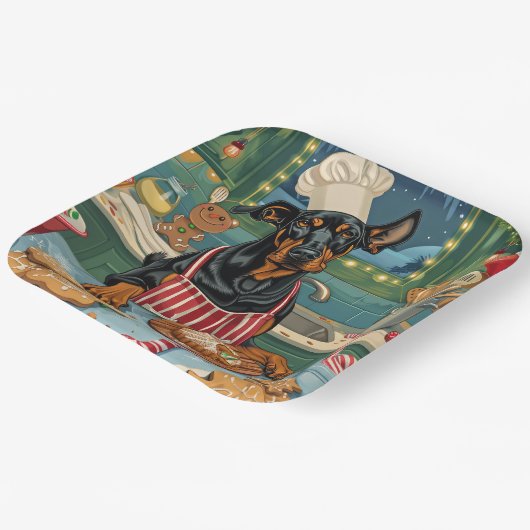 Doberman Pinscher Holiday Baking Feestelijke Kerst Papieren Bordje (Gebogen)