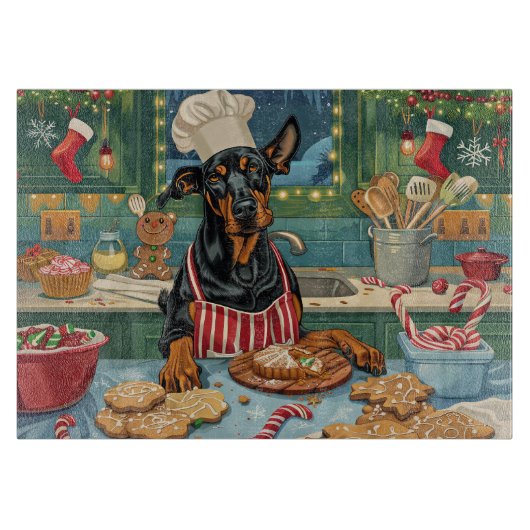 Doberman Pinscher Holiday Baking Feestelijke Kerst Snijplank (Voorkant)