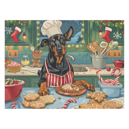 Doberman Pinscher Holiday Baking Feestelijke Kerst Tafelkleed (Voorkant (Horizontaal))