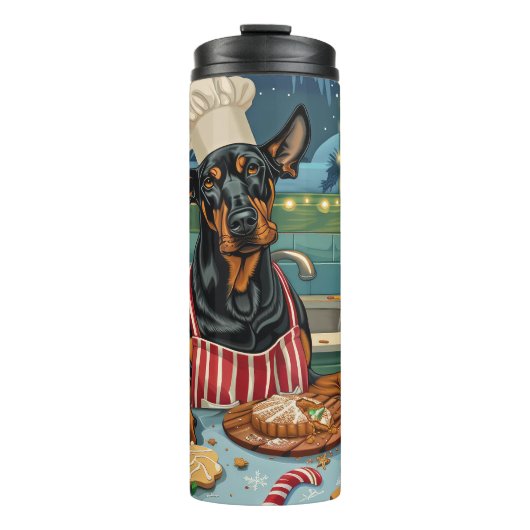 Doberman Pinscher Holiday Baking Feestelijke Kerst Thermosbeker (Voorkant)