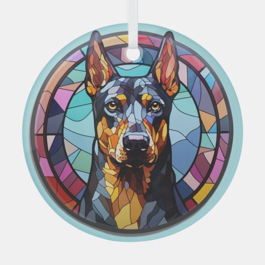 Doberman Pinscher Hond Abstract gekleurd Glas Ornament (Voorkant)