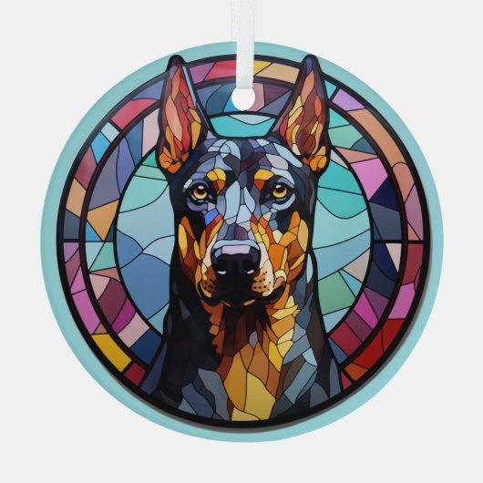 Doberman Pinscher Hond Abstract gekleurd Glas Ornament (Achterkant)