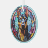Doberman Pinscher Hond Abstract gekleurd Glas Ornament (Voorkant links)