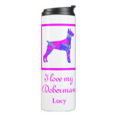 Doberman Pinscher Hond Heet Roze & Blauw Silhouet Thermosbeker (Gedraaid links)