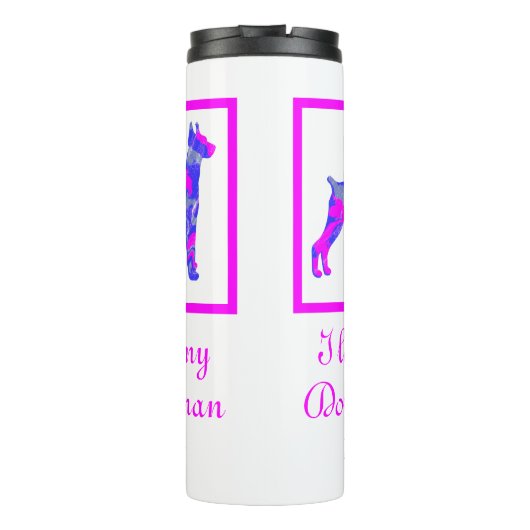 Doberman Pinscher Hond Heet Roze & Blauw Silhouet Thermosbeker (Achterkant)
