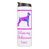 Doberman Pinscher Hond Heet Roze & Blauw Silhouet Thermosbeker (Geroteerd rechts)