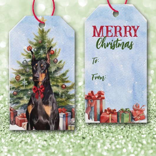 Doberman Pinscher Hond Kerstboom Cadeaulabel