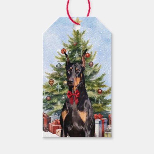Doberman Pinscher Hond Kerstboom Cadeaulabel (Voorkant)