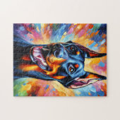Doberman Pinscher Hond Portret Acryl Art Print Legpuzzel (Horizontaal)