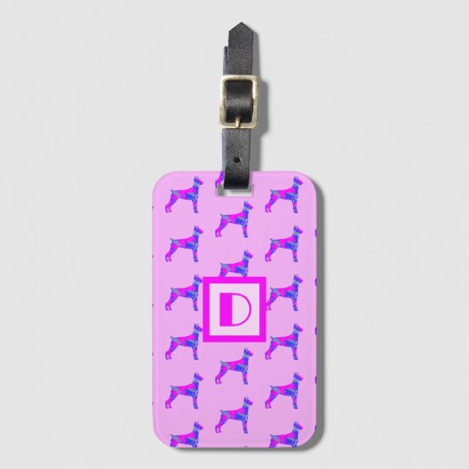 Doberman Pinscher Hondenliefhebber Pink & Blue Mon Bagagelabel (Voorkant (verticaal))