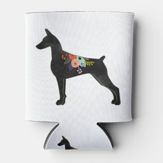 Doberman Pinscher Hondenras Boho Floral Silhouette Blikjeskoeler (Voorkant)