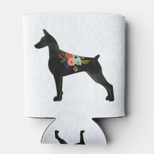 Doberman Pinscher Hondenras Boho Floral Silhouette Blikjeskoeler (Achterkant)