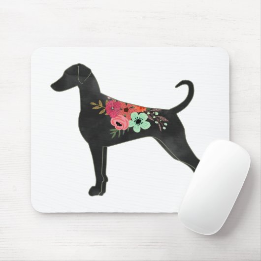 Doberman Pinscher Hondenras Boho Floral Silhouette Muismat (Met muis)
