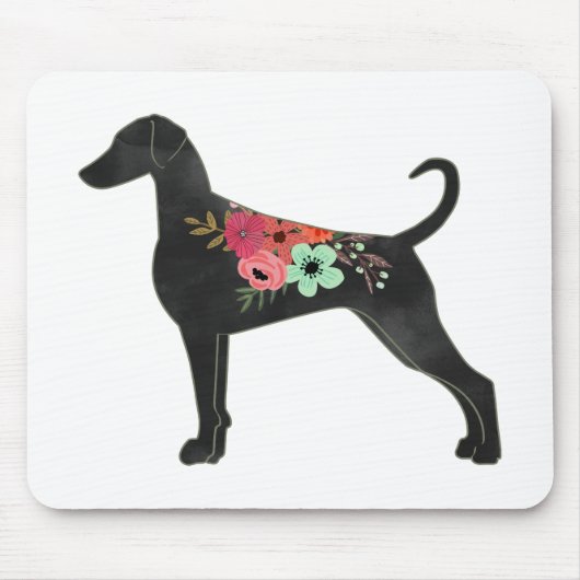 Doberman Pinscher Hondenras Boho Floral Silhouette Muismat (Voorkant)