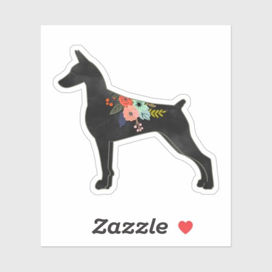 Doberman Pinscher Hondenras Boho Floral Silhouette Sticker (Vel)