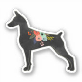 Doberman Pinscher Hondenras Boho Floral Silhouette Sticker (Voorkant)