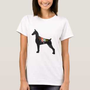 Doberman Pinscher Hondenras Boho Floral Silhouette T-shirt
