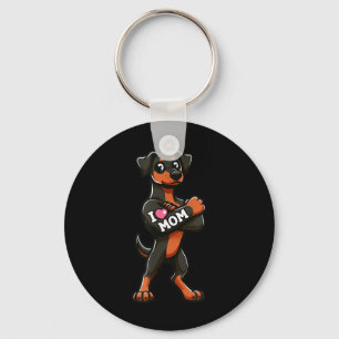 Doberman Pinscher I Love Mom Funny Dog Tattoo Sleutelhanger