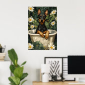 Doberman Pinscher In Bathtub Poster, Funny Dog Poster (Thuiskantoor)