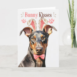 Doberman Pinscher in Bunny Ears voor Pasen Feestdagen Kaart