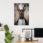 Doberman Pinscher In Chefs Hat Poster, Funny Pet Poster (Thuiskantoor)