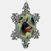Doberman Pinscher in de Bossen Tin Sneeuwvlok Ornament (Links)