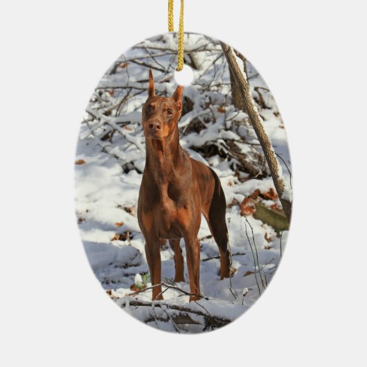 Doberman Pinscher in Snow Ornament (Achterkant)