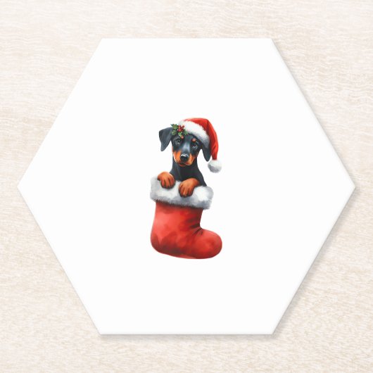 Doberman Pinscher in Sock-kerstkerstkerstkerstkers Kartonnen Onderzetters (Voorkant)