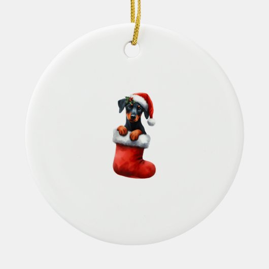 Doberman Pinscher in Sock-kerstkerstkerstkerstkers Keramisch Ornament (Voorkant)