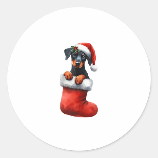 Doberman Pinscher in Sock-kerstkerstkerstkerstkers Ronde Sticker (Voorkant)