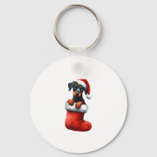 Doberman Pinscher in Sock-kerstkerstkerstkerstkers Sleutelhanger
