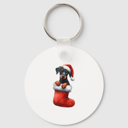 Doberman Pinscher in Sock-kerstkerstkerstkerstkers Sleutelhanger (Voorkant)
