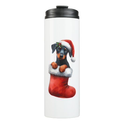 Doberman Pinscher in Sock-kerstkerstkerstkerstkers Thermosbeker (Voorkant)