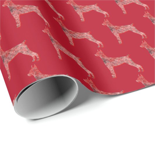 Doberman Pinscher Kersthond Schattige Silhouette R Cadeaupapier (Rol Hoek)