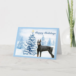 Doberman Pinscher-kerstkaart Blauwe boom Feestdagen Kaart