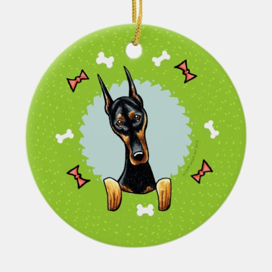 Doberman Pinscher Kerstmis Keramisch Ornament (Voorkant)