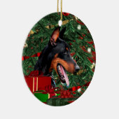 Doberman Pinscher Kerstmis Keramisch Ornament (Rechts)