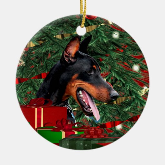 Doberman Pinscher Kerstmis Keramisch Ornament (Voorkant)