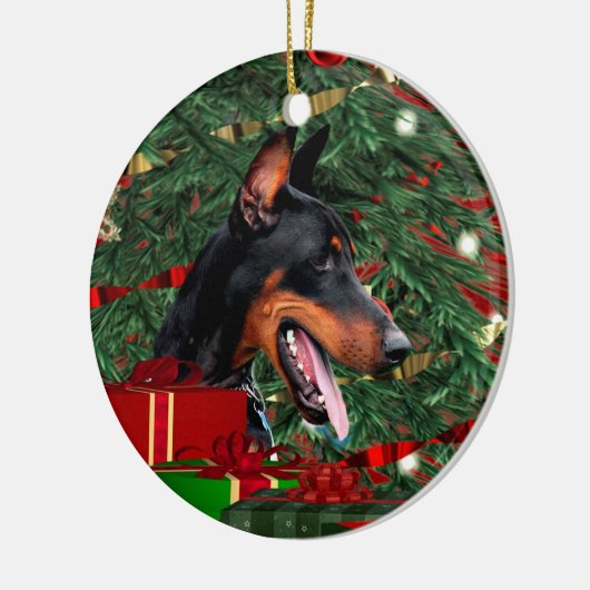 Doberman Pinscher Kerstmis Keramisch Ornament (Links)