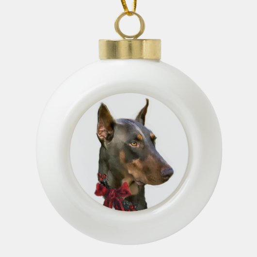 Doberman Pinscher Kerstmis Keramische Bal Ornament (Voorkant)