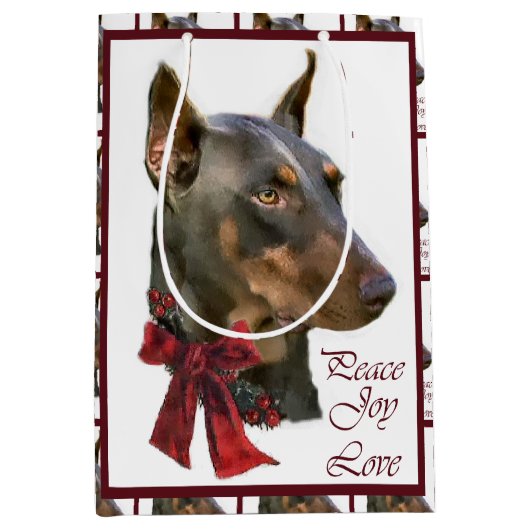Doberman Pinscher Kerstmis Medium Cadeauzakje (Voorkant)