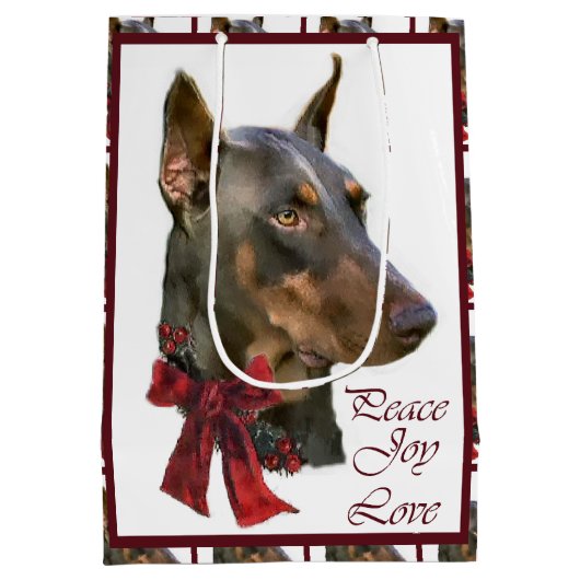 Doberman Pinscher Kerstmis Medium Cadeauzakje (Achterkant)