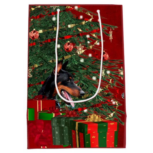 Doberman Pinscher Kerstmis Medium Cadeauzakje (Achterkant)
